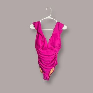 J. Crew Pink Ruffle One Piece Swimsuit
